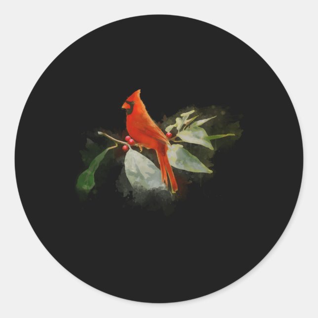 Wild Red Cardinal Bird Classic Round Sticker (Front)