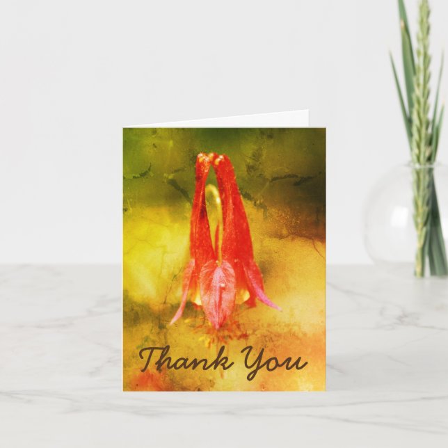 Wild Red Columbine Floral Art Thank You Card (Front)