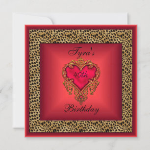 Wild Red Heart Jewel Gold Elegant 40th Birthday Invitation