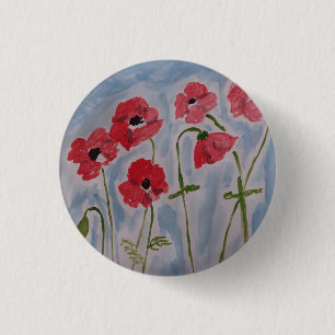 Wild Red Poppies 3 Cm Round Badge