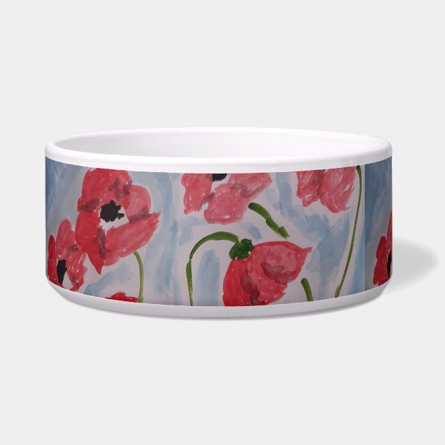 Wild Red Poppies Ceramic Pet Bowl (Left)
