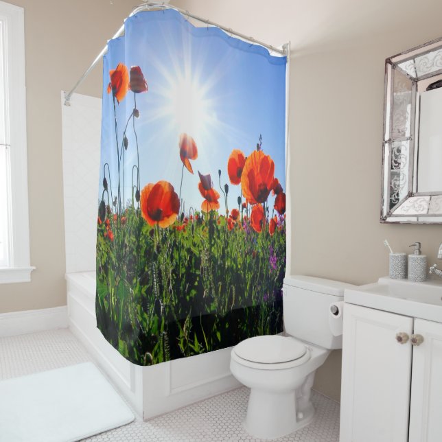 Wild Red Poppies Flowers Shower Curtain (In Situ)
