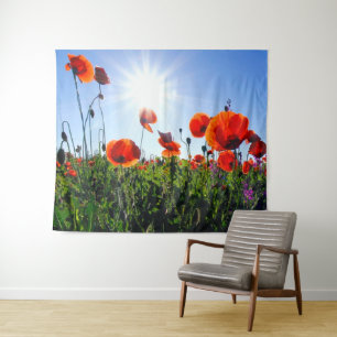 Wild Red Poppies Flowers Tapestry