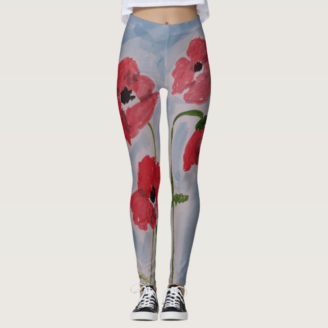 Wild Red Poppies  Leggings (Front)