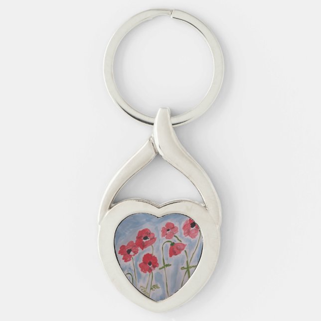 Wild Red Poppies Metal Key Ring (Front)