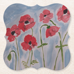 Wild Red Poppies Paper Coaster