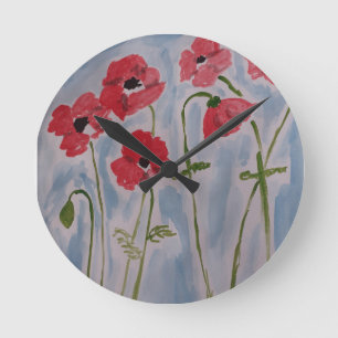 Wild Red Poppies Round Clock