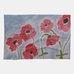 Wild Red Poppies Tea Towel
