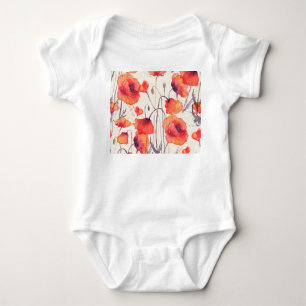 Wild red poppies, watercolor pattern baby bodysuit