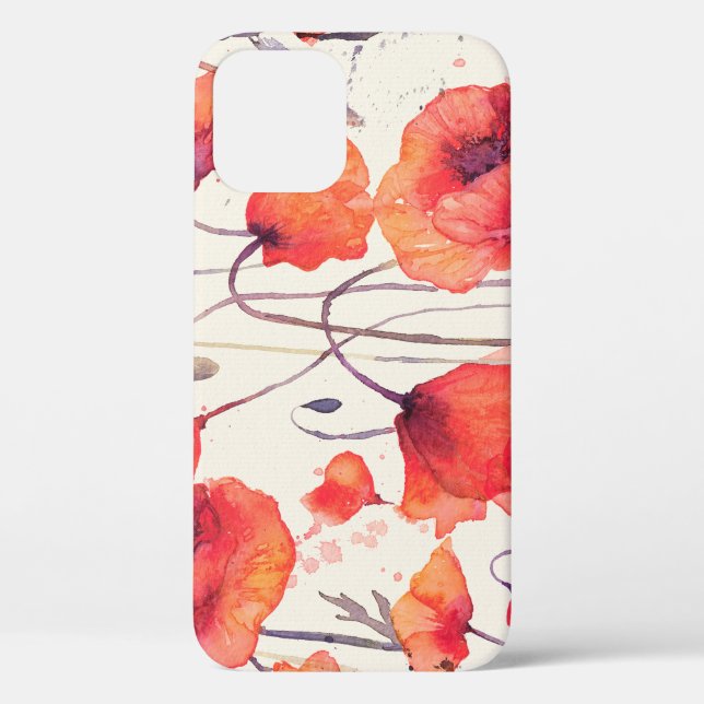 Wild red poppies, watercolor pattern Case-Mate iPhone case (Back)