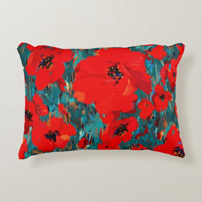Wild Red Poppies Wildflower Decorative Cushion (Front)