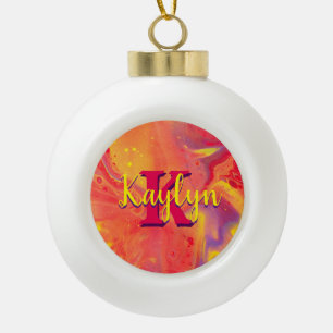 Wild Red Purple Acrylic Flow Art Ceramic Ball Christmas Ornament