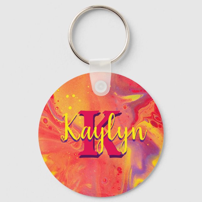 Wild Red Purple Acrylic Flow Art Key Ring (Front)