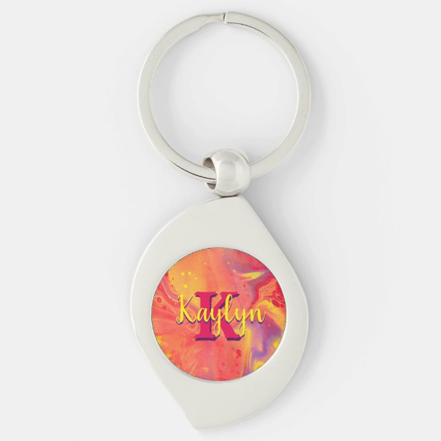 Wild Red Purple Acrylic Flow Art Key Ring (Front)