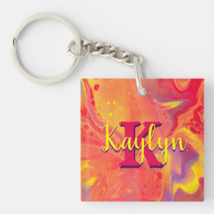 Wild Red Purple Acrylic Flow Art Key Ring
