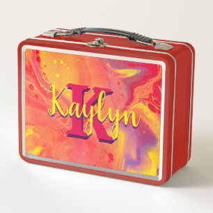 Wild Red Purple Acrylic Flow Art Metal Lunch Box