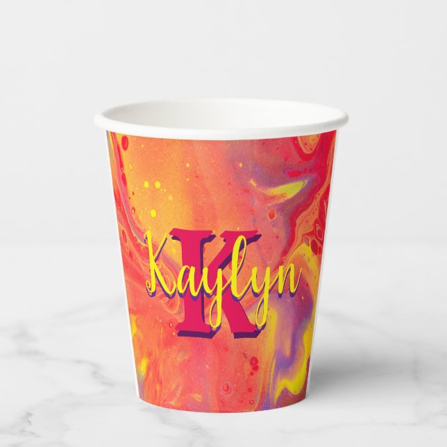 Wild Red Purple Acrylic Flow Art Paper Cups (Front)