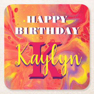 Wild Red Purple Acrylic Flow Art Square Paper Coaster
