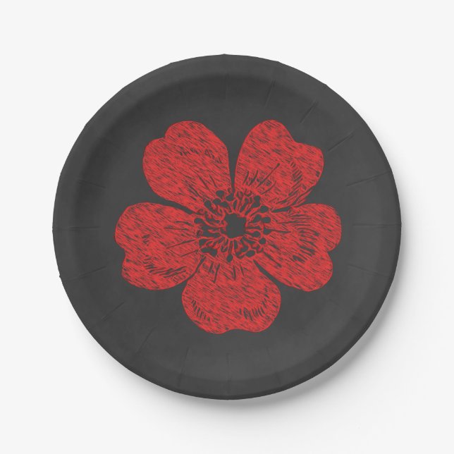 Wild Red Roses Chalkboard Paper Plate (Front)