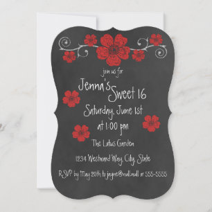 Wild Red Roses Chalkboard Party Invitation