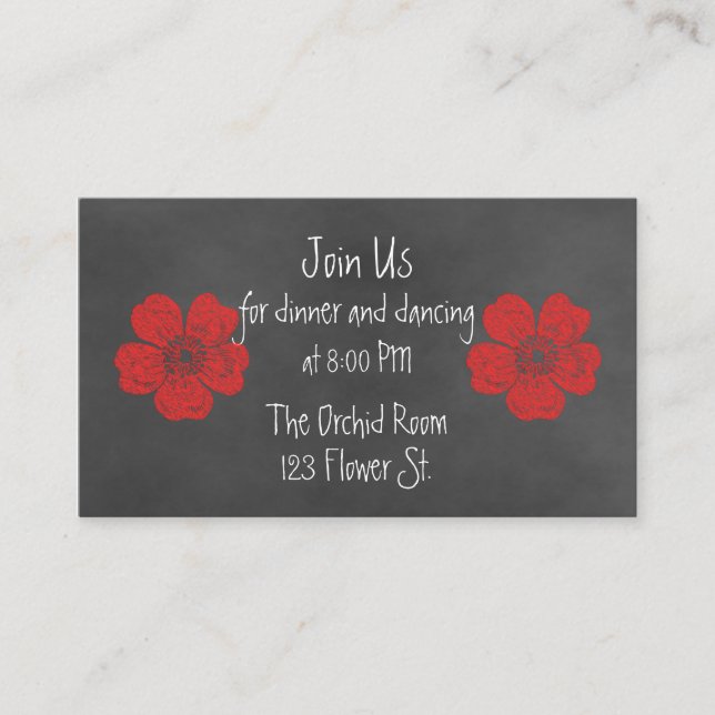 Wild Red Roses Chalkboard Reception Cards (Front)