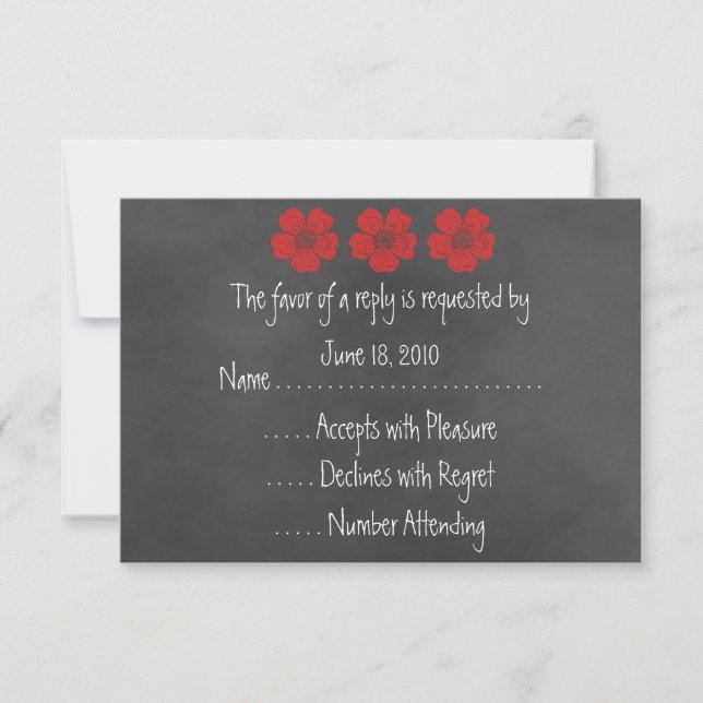 Wild Red Roses Chalkboard RSVP Cards (Front)