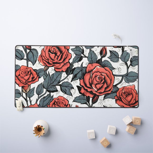wild red roses desk mat (Kids Table)