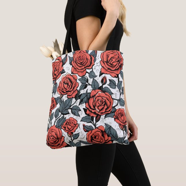 wild red roses tote bag (Close Up)