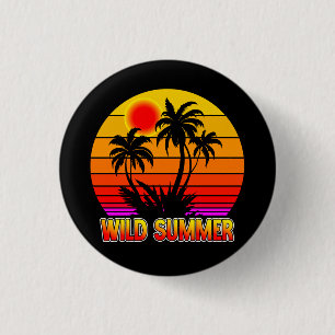 Wild Retro Summer Vibes with Palm Trees Design 3 Cm Round Badge