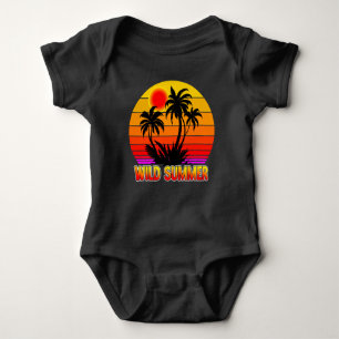 Wild Retro Summer Vibes with Palm Trees Design Baby Bodysuit