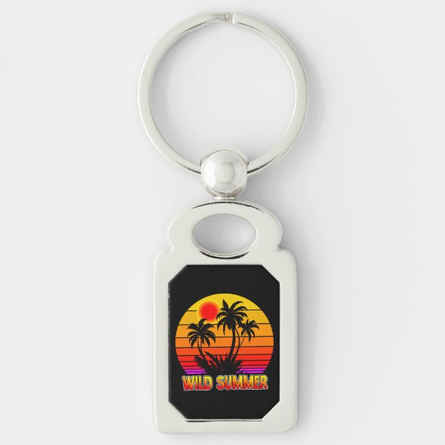 Wild Retro Summer Vibes with Palm Trees Design Key Ring (Front)