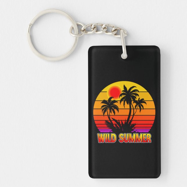 Wild Retro Summer Vibes with Palm Trees Design Key Ring (Front)