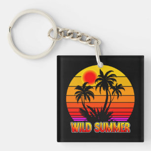 Wild Retro Summer Vibes with Palm Trees Design Key Ring
