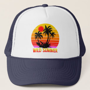 Wild Retro Summer Vibes with Palm Trees Design Trucker Hat