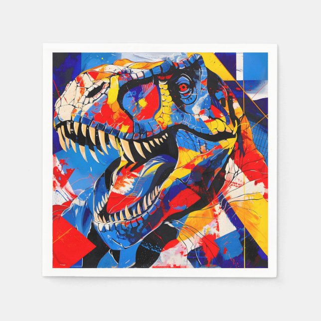 Wild Retro T-rex Dinosaur Fusion Napkin (Front)