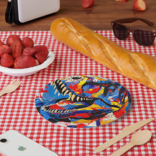 Wild Retro T-rex Dinosaur Fusion Paper Plate