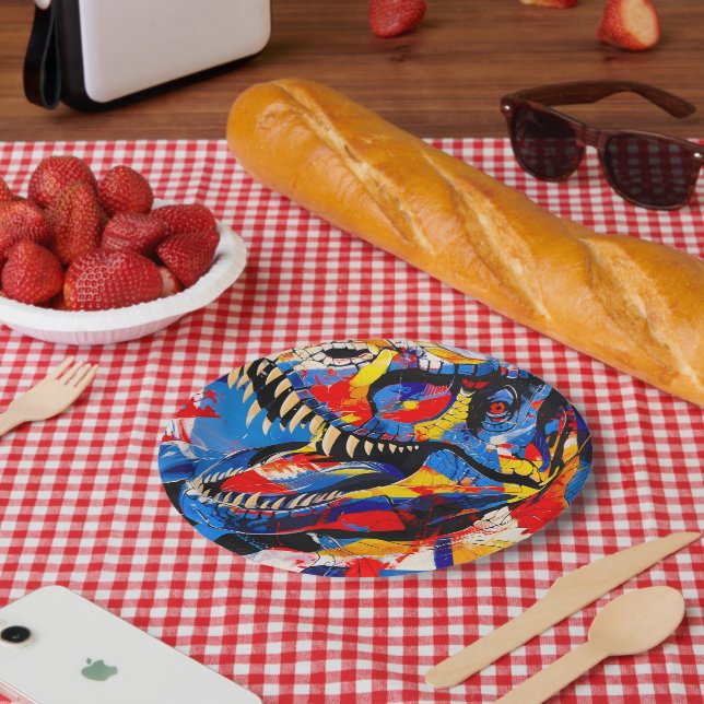 Wild Retro T-rex Dinosaur Fusion Paper Plate (Picnic)