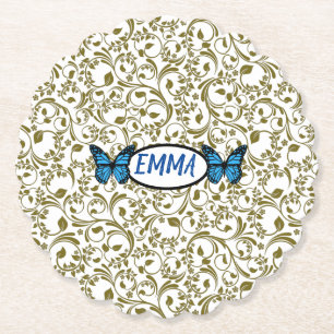 Wild Romantic Field Blue butterflies Paper Coaster