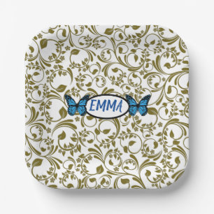 Wild Romantic Field Blue butterflies Paper Plate