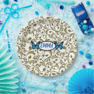 Wild Romantic Field Blue butterflies Paper Plate