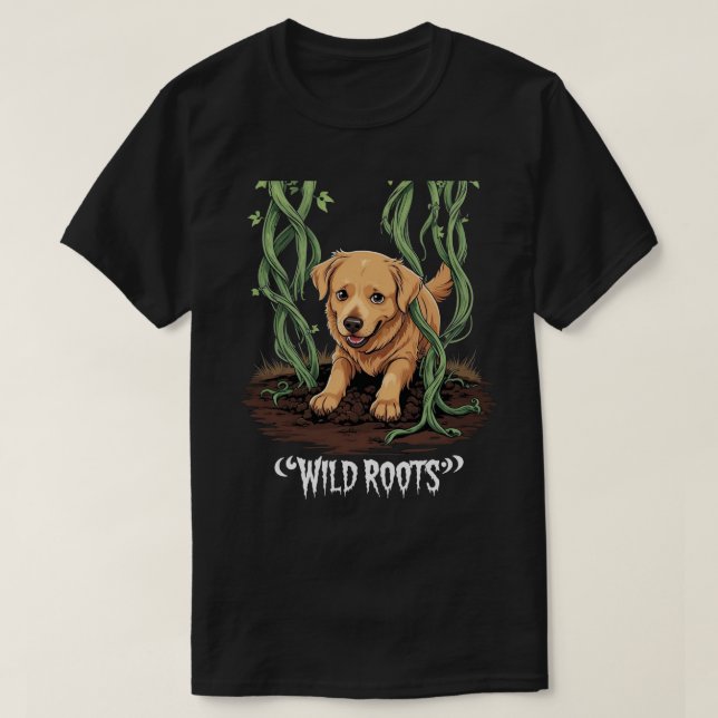 Wild Roots – Spooky Golden Retriever Garden Design T-Shirt (Design Front)