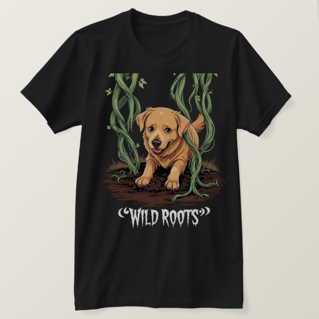 Wild Roots – Spooky Golden Retriever Garden Design T-Shirt (Design Front)