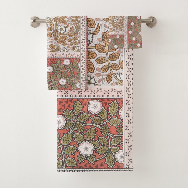 Wild Rose Art Illustration Flower Vintage Bath Towel Set (Insitu)