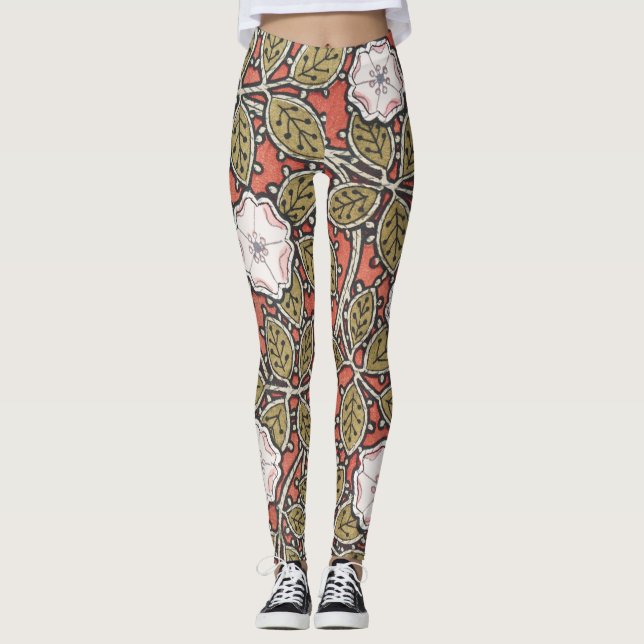 Wild Rose Art Illustration Flower Vintage Leggings (Front)