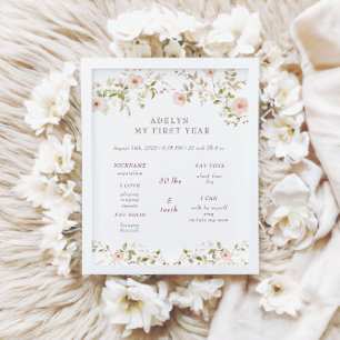 Wild Rose Baby First Birthday Year Stats Sign