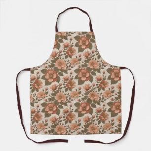 Wild Rose Blooms In Earthy Shades Of Terracotta Apron