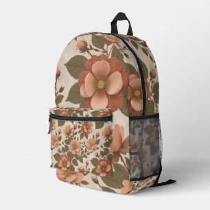 Wild Rose Blooms In Earthy Shades Of Terracotta Printed Backpack