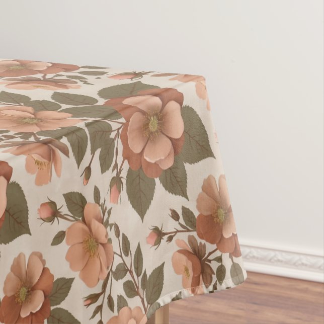 Wild Rose Blooms In Earthy Shades Of Terracotta  Tablecloth (In Situ)