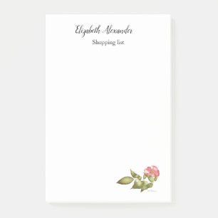 Wild rose botanical watercolor in pink and green. post-it notes
