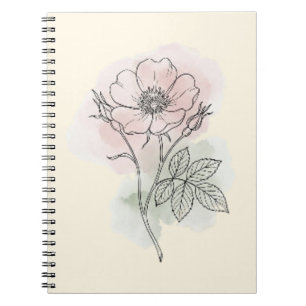 Wild Rose Botanical Watercolor Sketch Spiral  Notebook